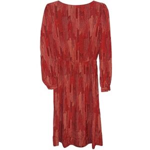 Robert Janan Silk Italia Red Geometric‎ Print Long Sleeve Midi Dress Size 8